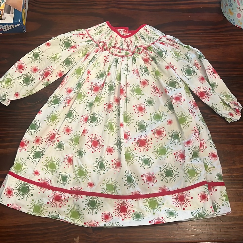 Red and Green Smocked Dress